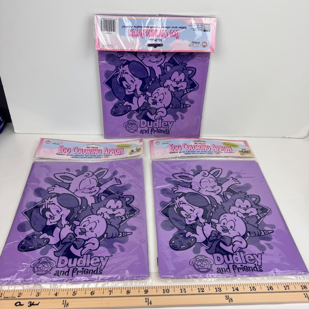 3 Packs Purple Vtg 1998 Dudley's egg coloring apron plastic easter spring READ